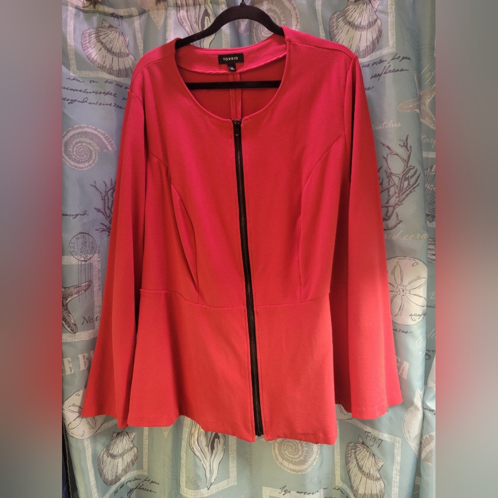 Torrid 4X Vibrant Red Zip-Up Blouse NO POLYESTER Bad Boss Vibe EUC
